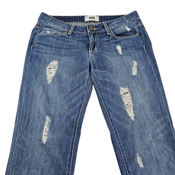 Paige Jimmy Jimmy Skinny Distressed Raw Cut-Off Hem Low Rise Blue Jeans Size 25 - Picture 16 of 16